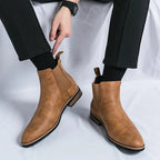 Men's Chelsea Ankle Boots Faux Leather Slip-On Dress Boots Elastic Gusset Brown Black — Image 6