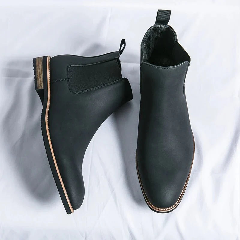 Men's Chelsea Ankle Boots Faux Leather Slip-On Dress Boots Elastic Gusset Brown Black — Image 3