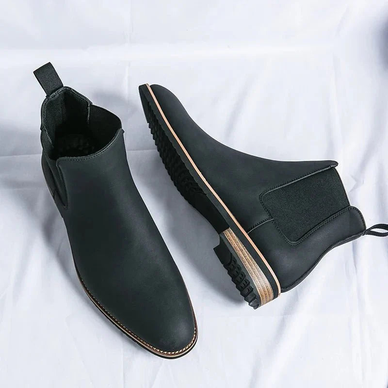 Men's Chelsea Ankle Boots Faux Leather Slip-On Dress Boots Elastic Gusset Brown Black — Image 8