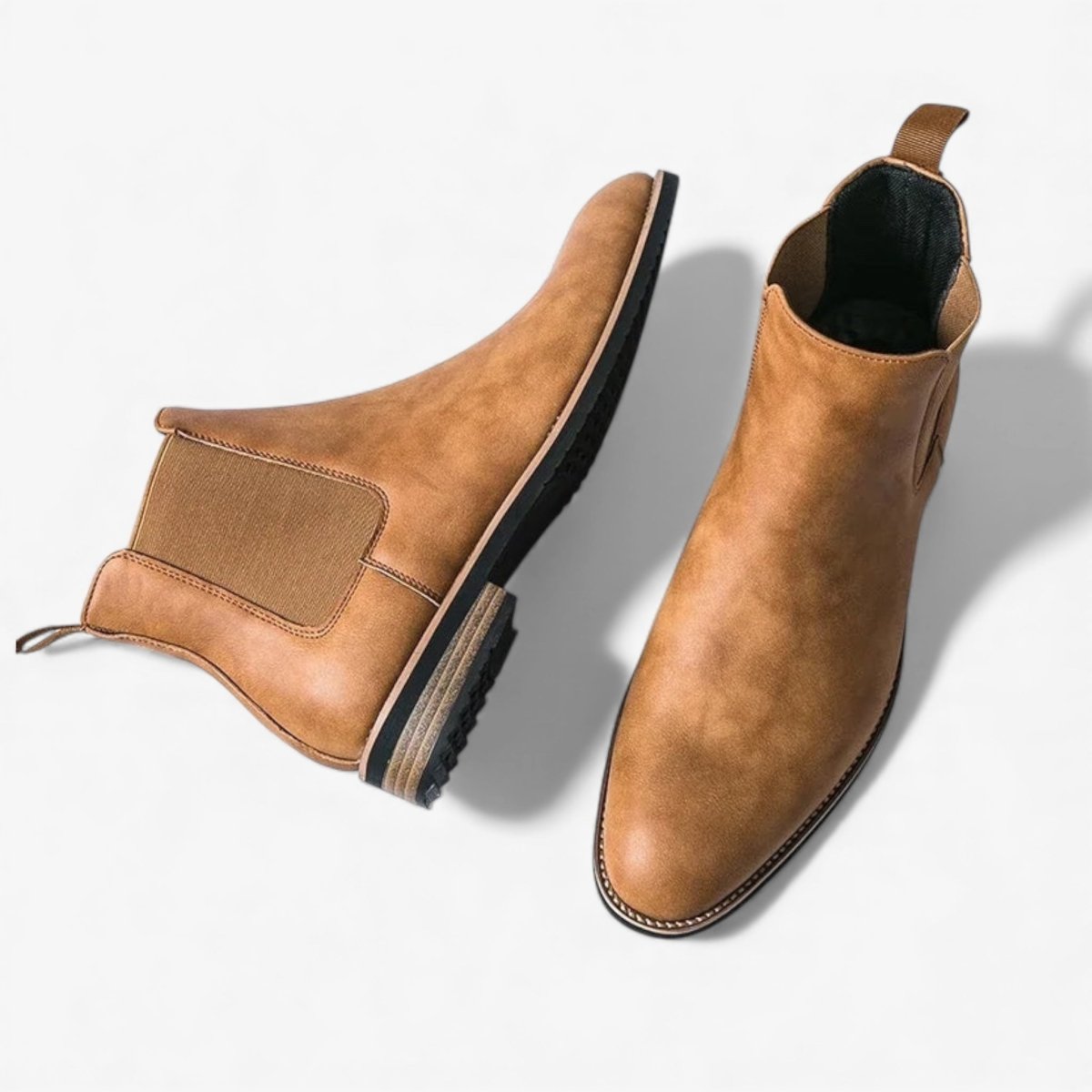 Men's Chelsea Ankle Boots Faux Leather Slip-On Dress Boots Elastic Gusset Brown Black — Main Image