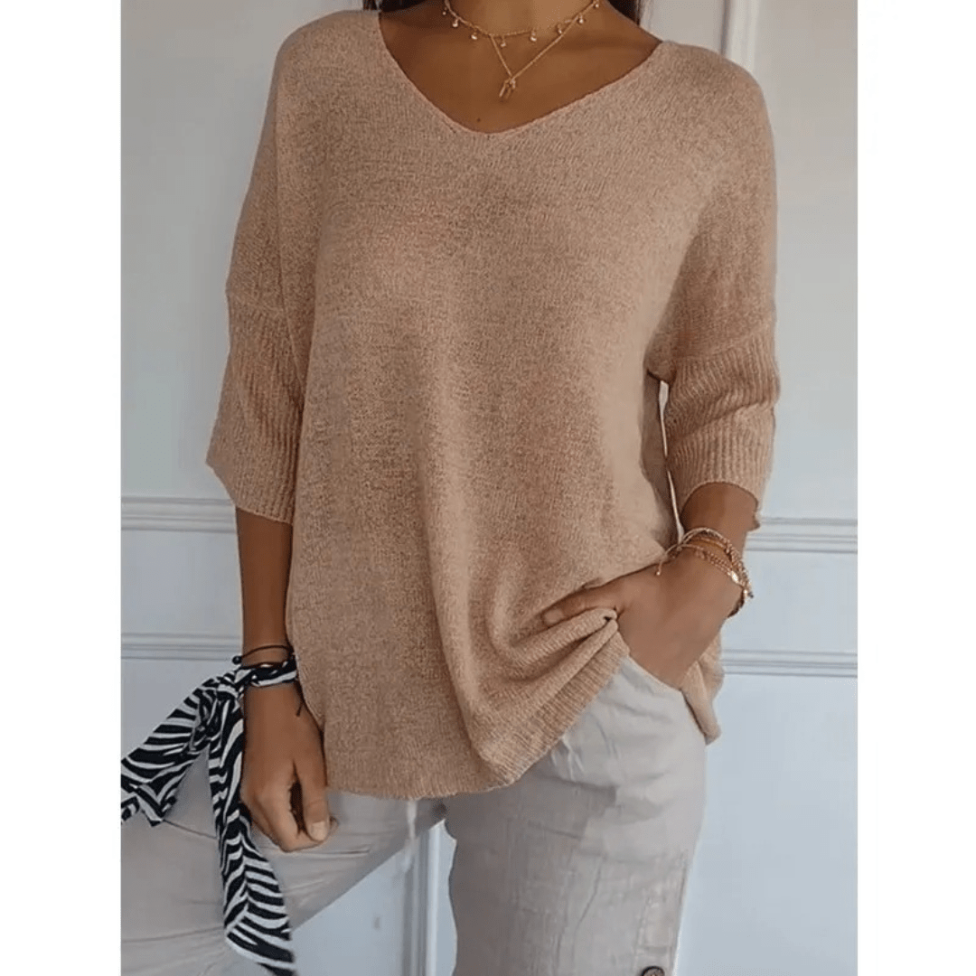 Women's Casual V-Neck Knit Sweater in Cotton Blend, Available in Various Colors — Image 11