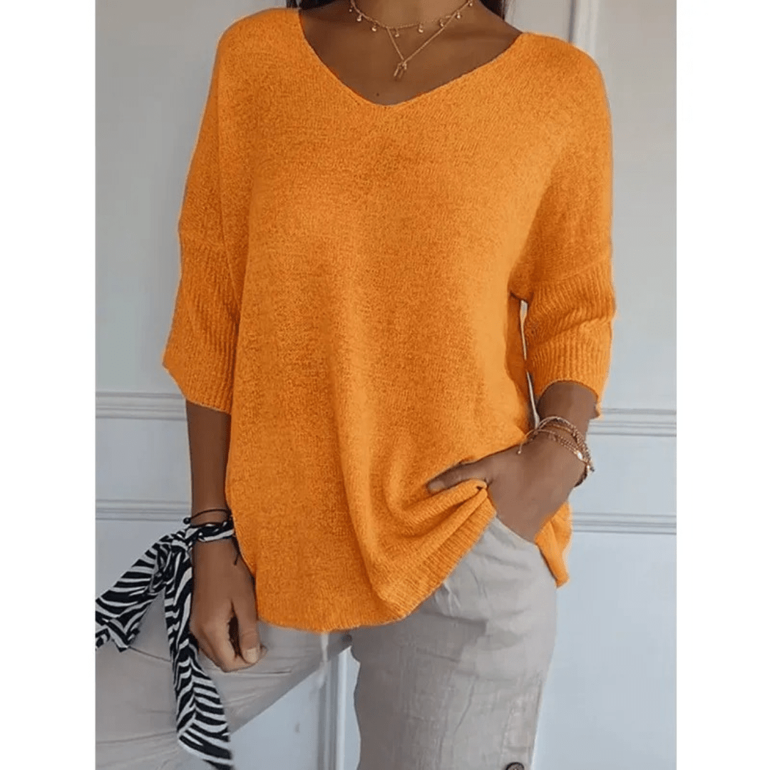 Women's Casual V-Neck Knit Sweater in Cotton Blend, Available in Various Colors — Image 5