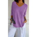 Women's Casual V-Neck Knit Sweater in Cotton Blend, Available in Various Colors — Image 10