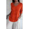 Women's Casual V-Neck Knit Sweater in Cotton Blend, Available in Various Colors — Main Image