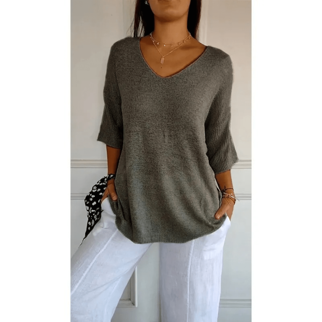 Women's Casual V-Neck Knit Sweater in Cotton Blend, Available in Various Colors — Image 12