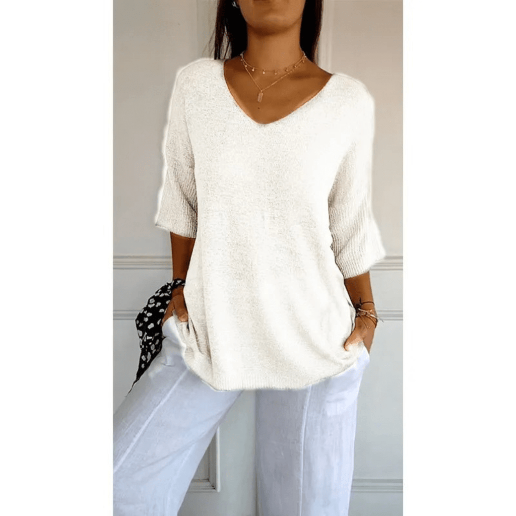 Women's Casual V-Neck Knit Sweater in Cotton Blend, Available in Various Colors — Image 15