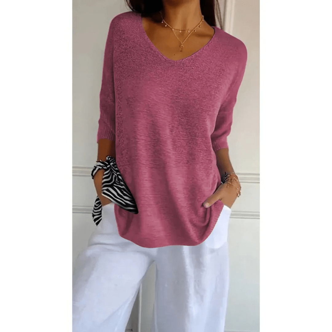 Women's Casual V-Neck Knit Sweater in Cotton Blend, Available in Various Colors — Image 4