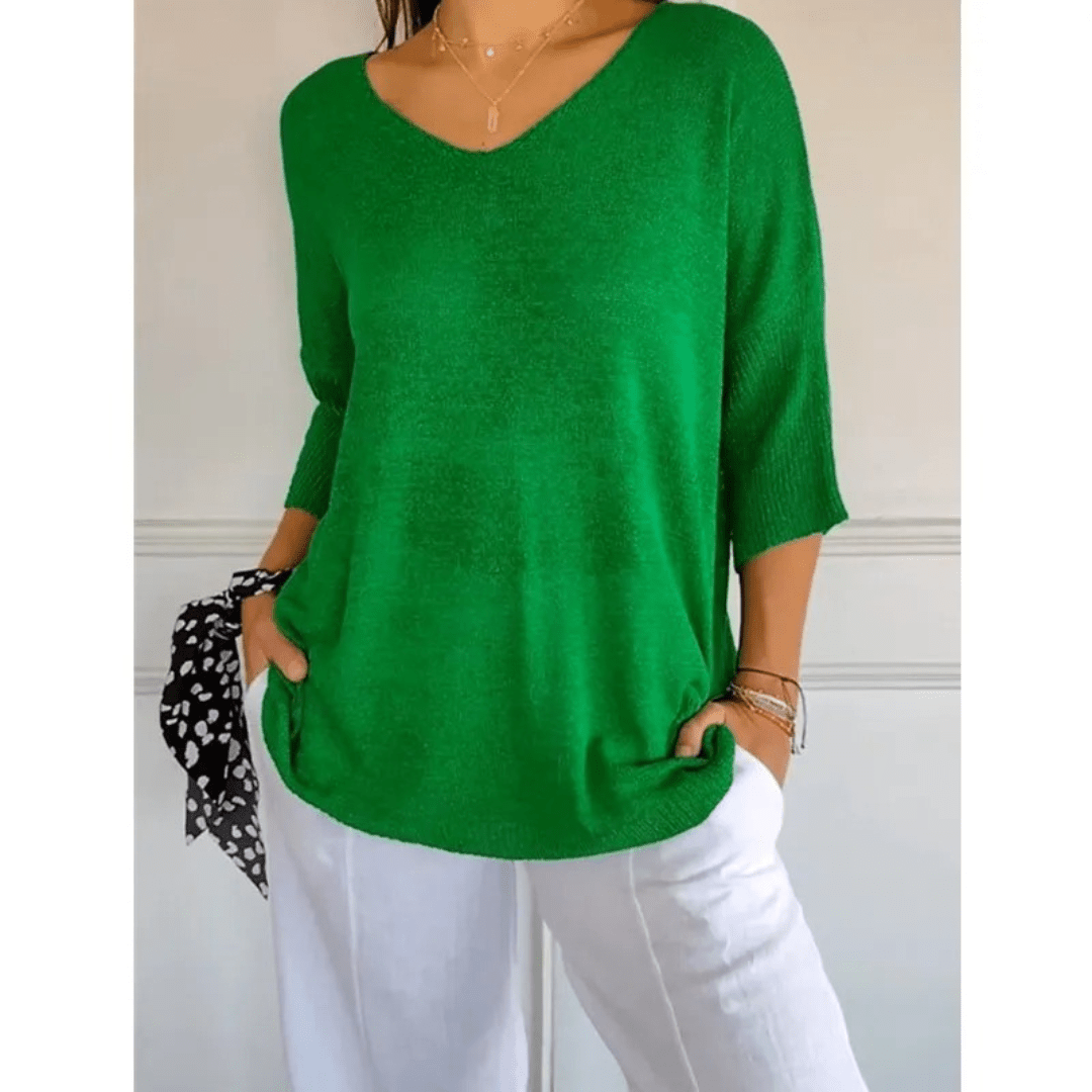 Women's Casual V-Neck Knit Sweater in Cotton Blend, Available in Various Colors — Image 16