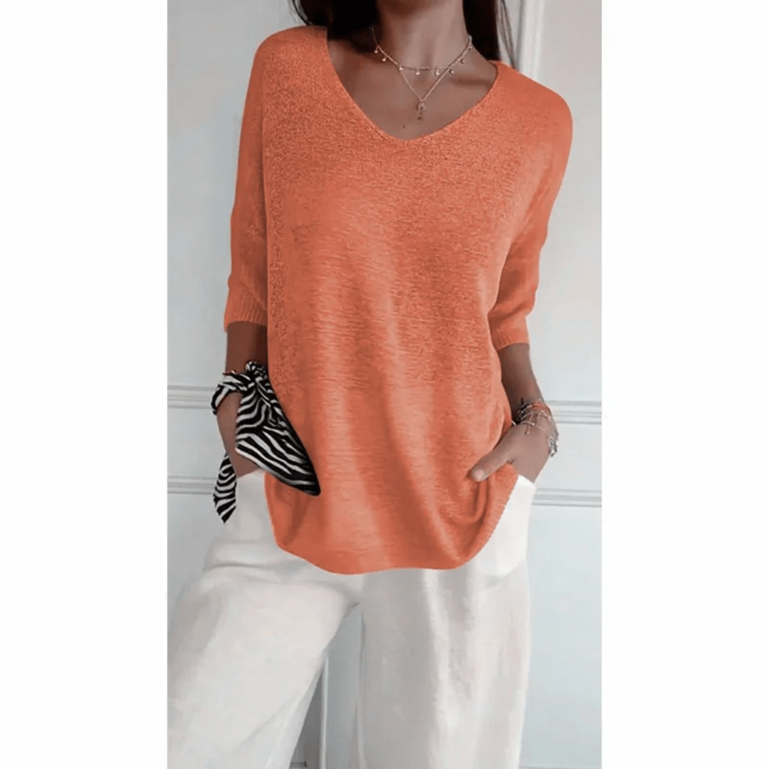 Women's Casual V-Neck Knit Sweater in Cotton Blend, Available in Various Colors — Image 8
