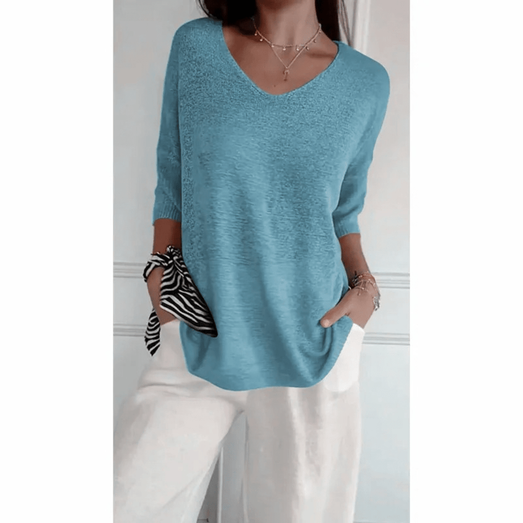 Women's Casual V-Neck Knit Sweater in Cotton Blend, Available in Various Colors — Image 2