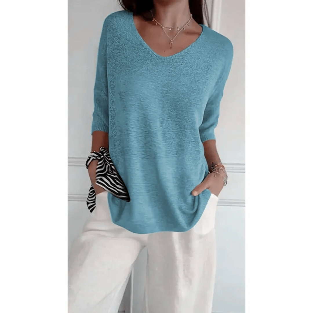Women's Casual V-Neck Knit Sweater in Cotton Blend, Available in Various Colors — Image 2