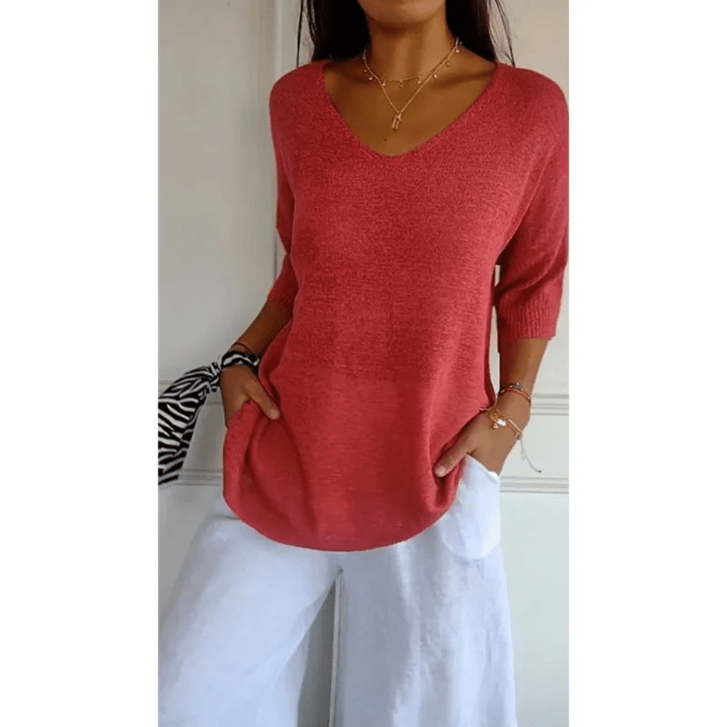 Women's Casual V-Neck Knit Sweater in Cotton Blend, Available in Various Colors — Image 7