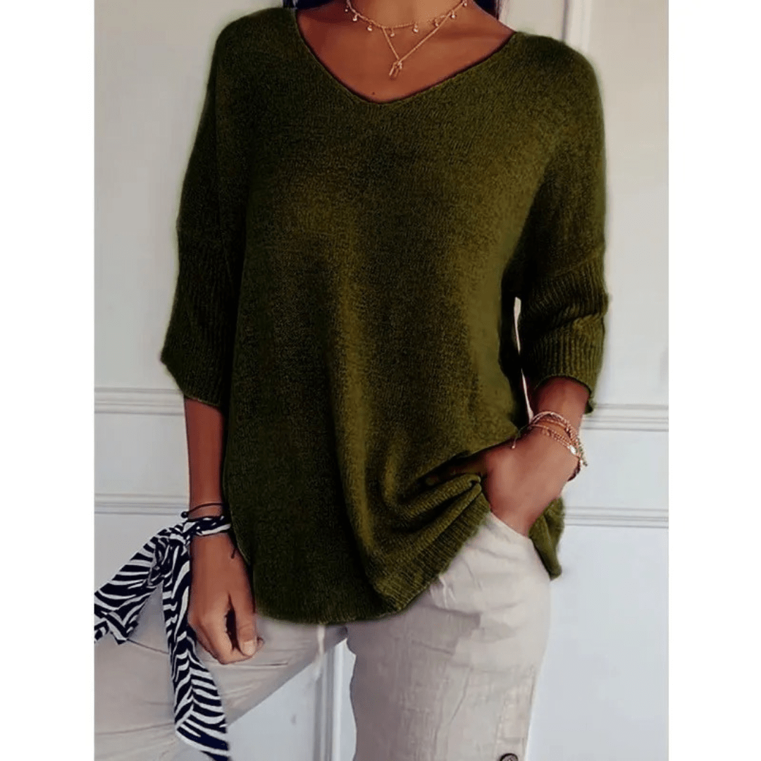 Women's Casual V-Neck Knit Sweater in Cotton Blend, Available in Various Colors — Image 6