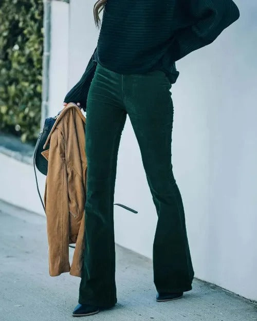 Women's Corduroy Flared Pants High Waist Stretchy Vintage Style Trousers Multiple Colors — Image 3