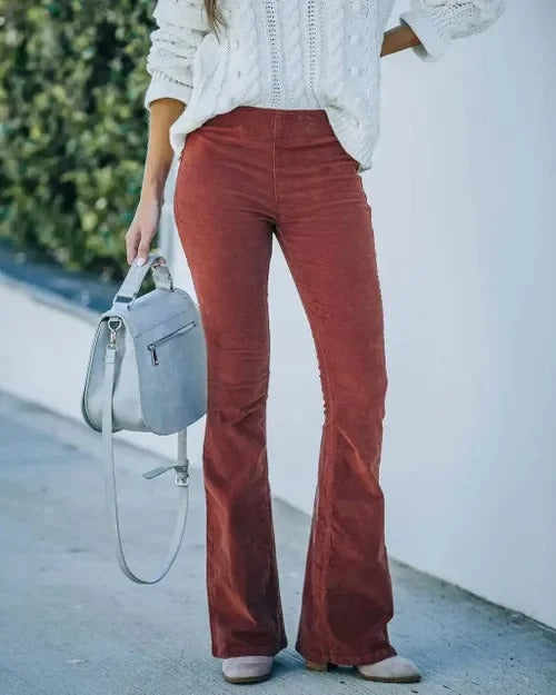 Women's Corduroy Flared Pants High Waist Stretchy Vintage Style Trousers Multiple Colors — Image 5