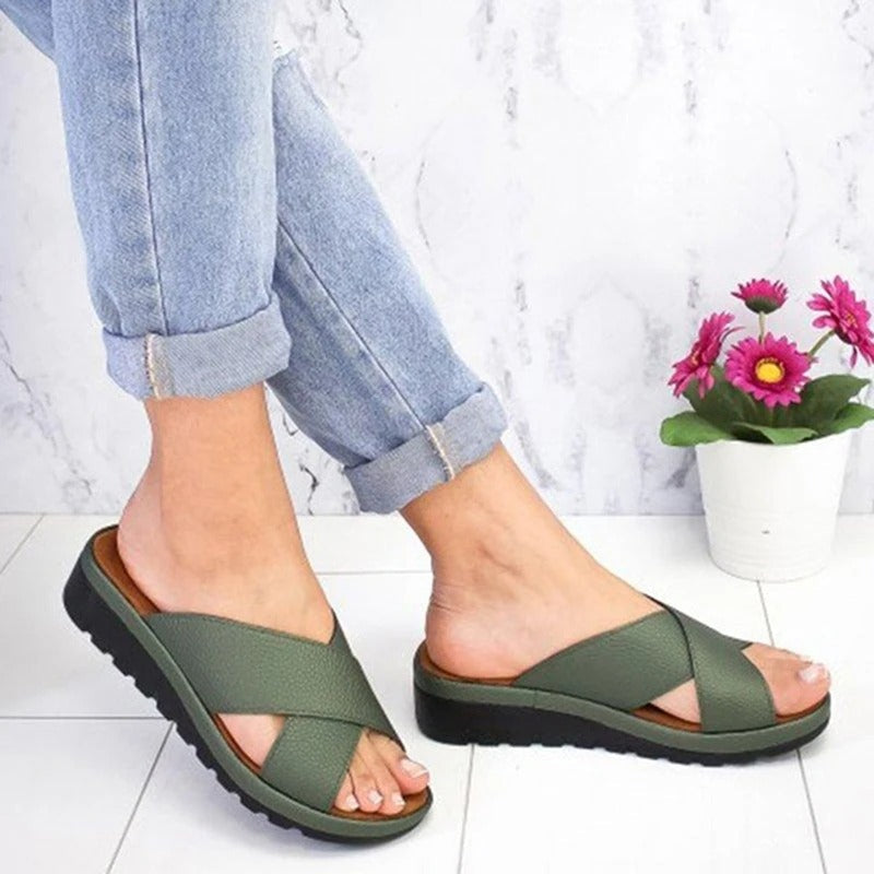 Women's Cross-Strap Slip-On Sandals - Metallic, Green, Black - Comfortable & Trendy — Image 6