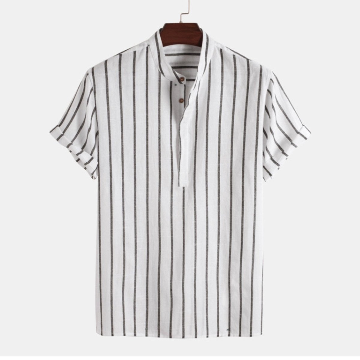 Men's Striped Henley Shirt Cotton Blend Short Sleeve Mandarin Collar Casual Summer Top — Image 4