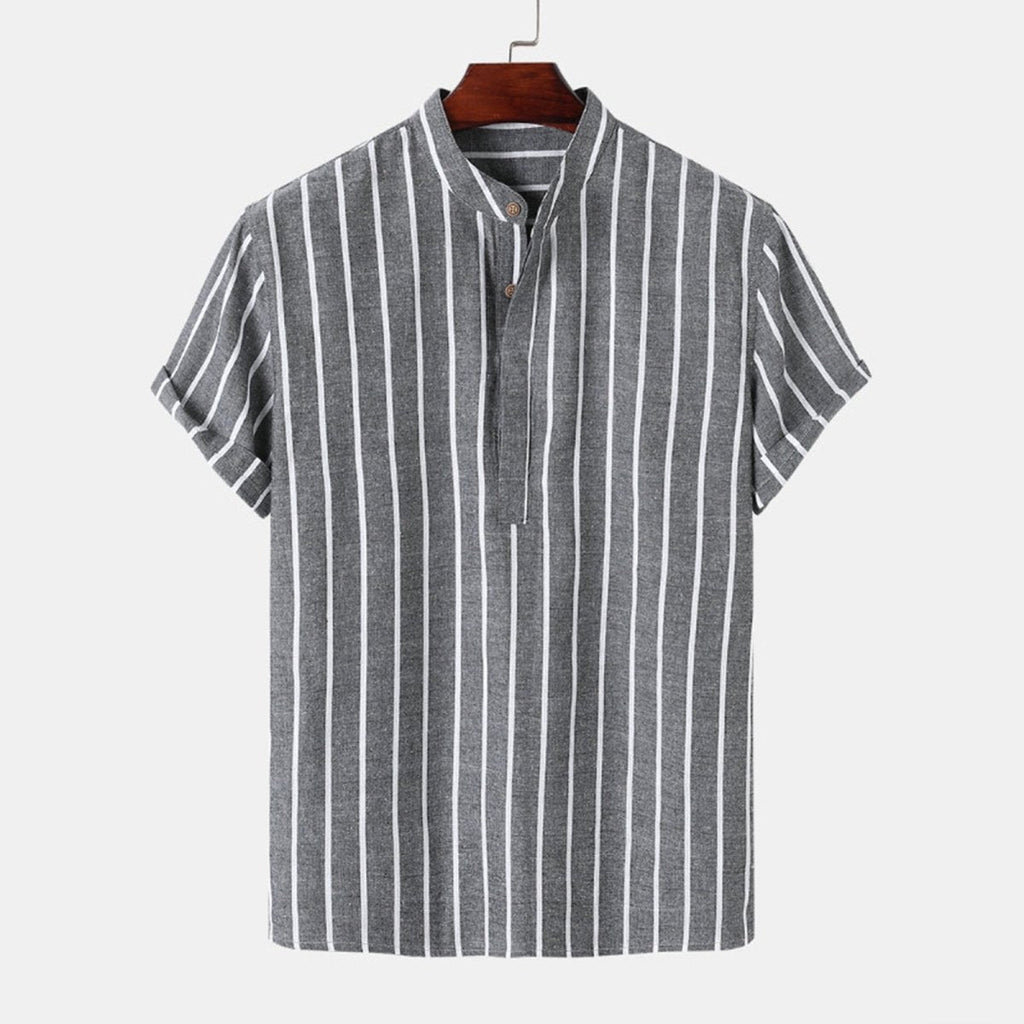 Men's Striped Henley Shirt Cotton Blend Short Sleeve Mandarin Collar Casual Summer Top — Image 7