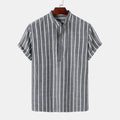 Men's Striped Henley Shirt Cotton Blend Short Sleeve Mandarin Collar Casual Summer Top — Image 7