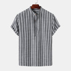 Men's Striped Henley Shirt Cotton Blend Short Sleeve Mandarin Collar Casual Summer Top — Image 7