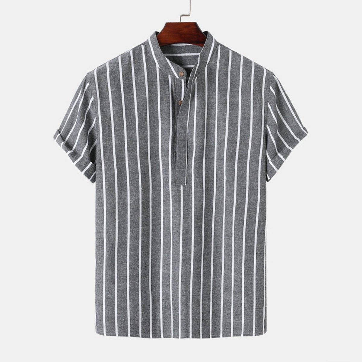 Men's Striped Henley Shirt Cotton Blend Short Sleeve Mandarin Collar Casual Summer Top — Image 7