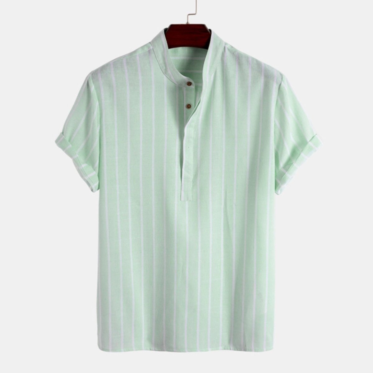Men's Striped Henley Shirt Cotton Blend Short Sleeve Mandarin Collar Casual Summer Top — Image 3