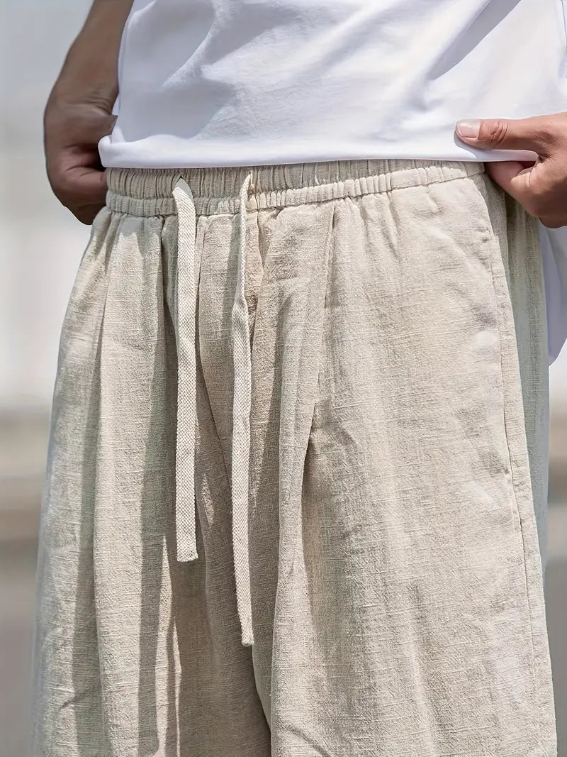 Men's Casual Linen Pants Beige Breathable Relaxed Fit — Image 4