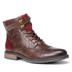 Men's Brown Leather Ankle Boots with Red Accents and Sturdy Sole — Image 4