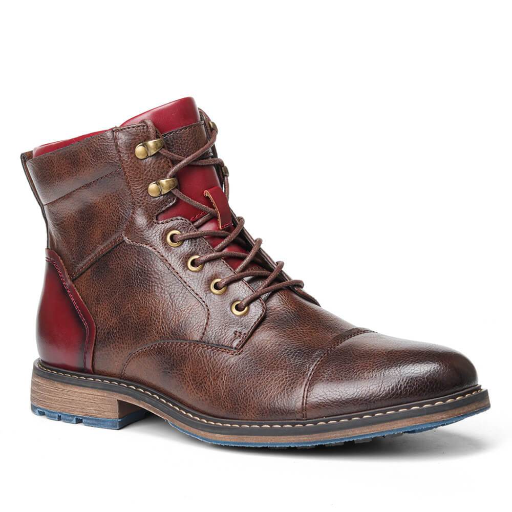 Men's Brown Leather Ankle Boots with Red Accents and Sturdy Sole — Image 4