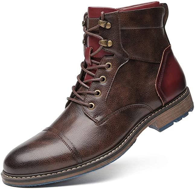 Men's Brown Leather Ankle Boots with Red Accents and Sturdy Sole — Image 5