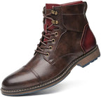 Men's Brown Leather Ankle Boots with Red Accents and Sturdy Sole — Image 5