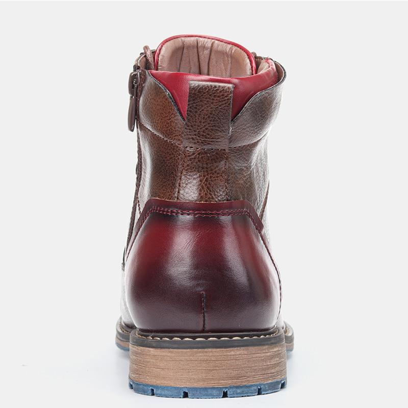Men's Brown Leather Ankle Boots with Red Accents and Sturdy Sole — Image 6
