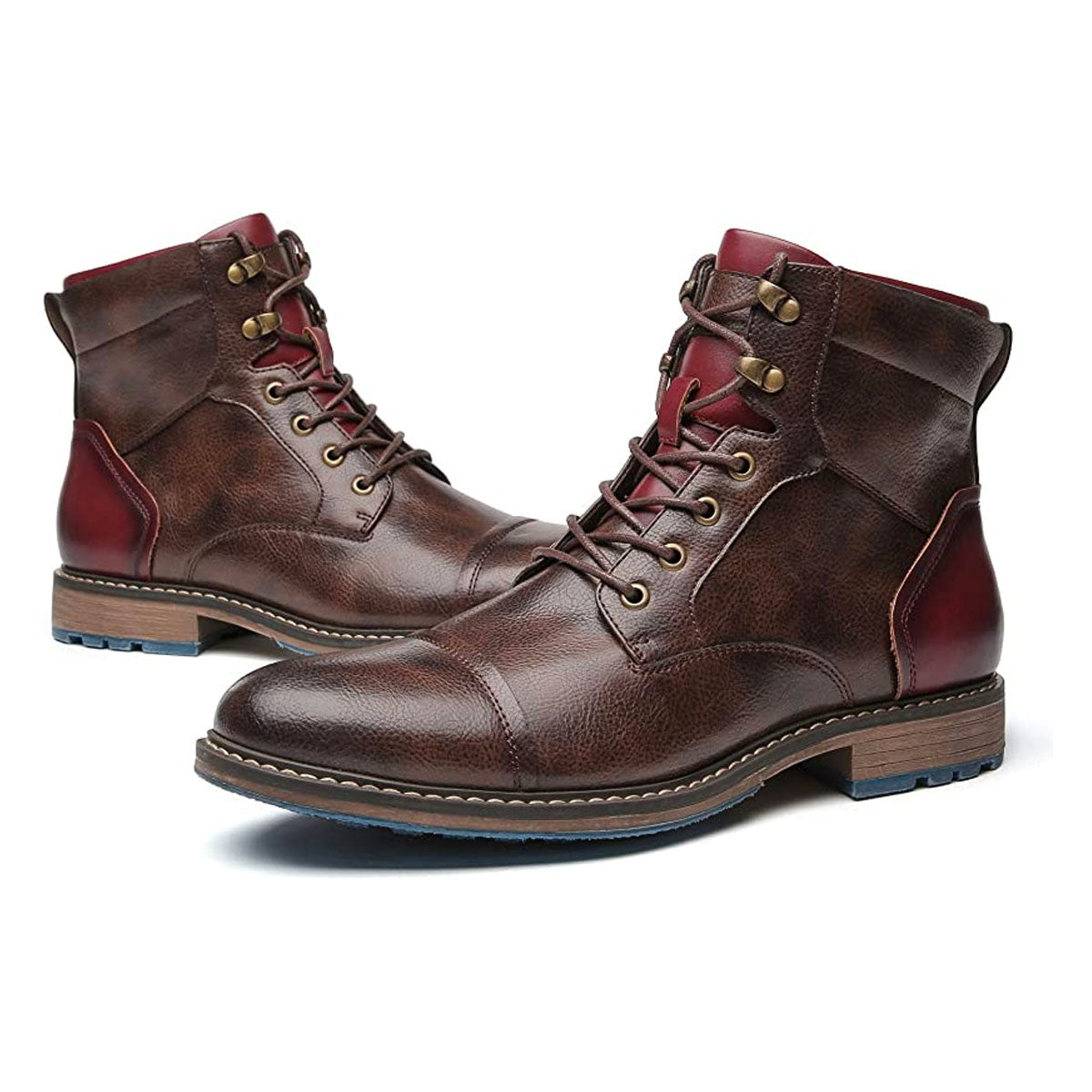 Men's Brown Leather Ankle Boots with Red Accents and Sturdy Sole — Image 8