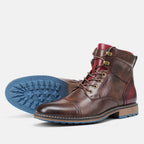 Men's Brown Leather Ankle Boots with Red Accents and Sturdy Sole — Image 9