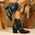 Stylish Denim Ankle Boots for Women with Frayed Edges and Block Heel — Image 6