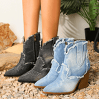 Stylish Denim Ankle Boots for Women with Frayed Edges and Block Heel — Image 9
