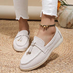 Brand Women's Suede Loafers Slip-On Moccasins Comfortable Lightweight Tassel Detail Casual Shoes — Main Image