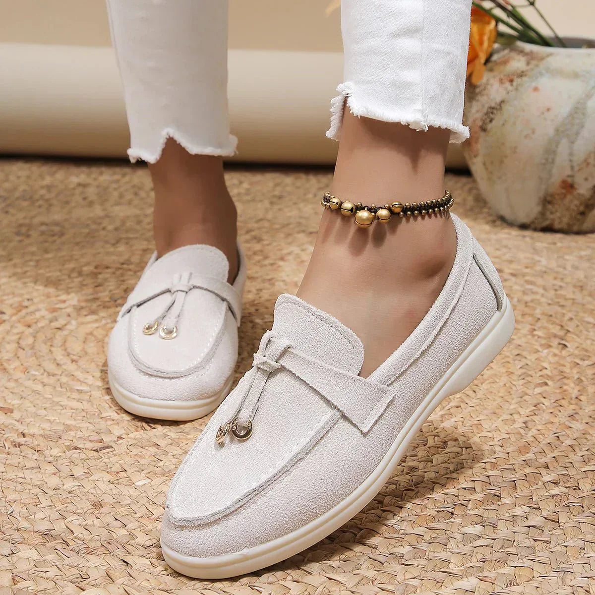 Brand Women's Suede Loafers Slip-On Moccasins Comfortable Lightweight Tassel Detail Casual Shoes — Main Image