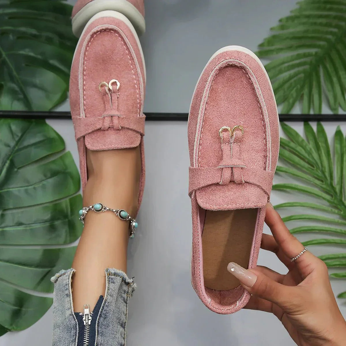 Brand Women's Suede Loafers Slip-On Moccasins Comfortable Lightweight Tassel Detail Casual Shoes — Image 5