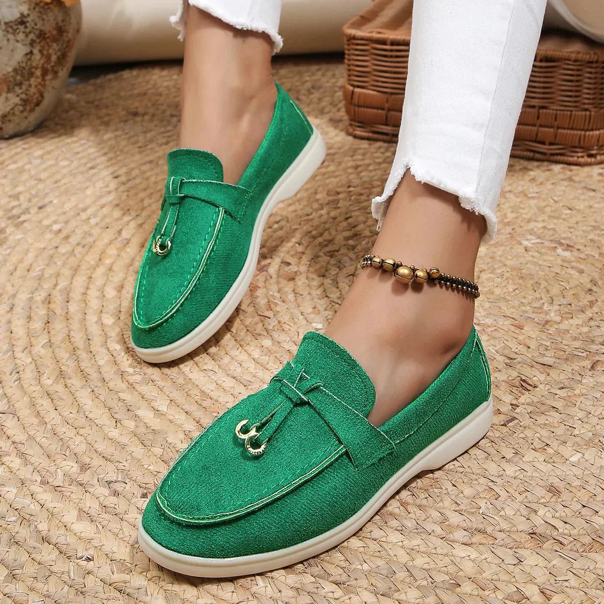 Brand Women's Suede Loafers Slip-On Moccasins Comfortable Lightweight Tassel Detail Casual Shoes — Image 2