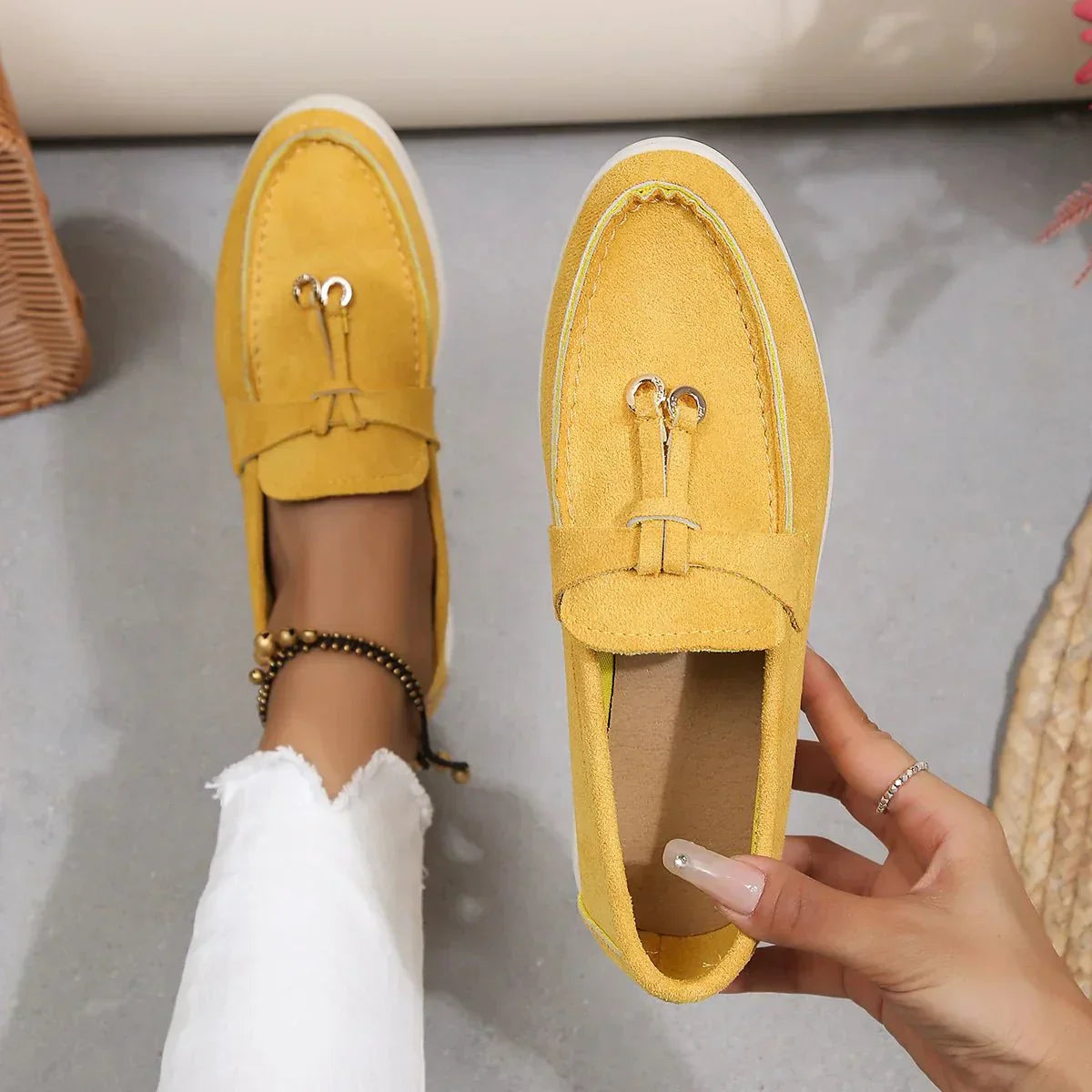 Brand Women's Suede Loafers Slip-On Moccasins Comfortable Lightweight Tassel Detail Casual Shoes — Image 6