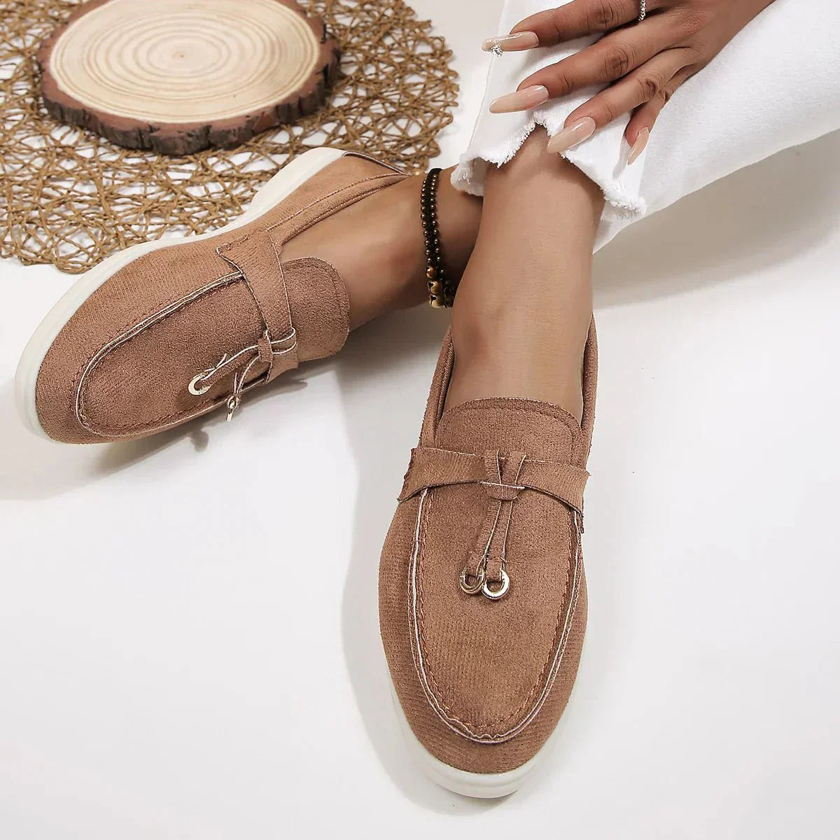 Brand Women's Suede Loafers Slip-On Moccasins Comfortable Lightweight Tassel Detail Casual Shoes — Image 8