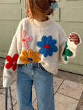 Women's Knit Sweater Floral Pattern Pullover Soft Wool Blend Cozy Casual Wear — Main Image