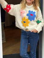 Women's Knit Sweater Floral Pattern Pullover Soft Wool Blend Cozy Casual Wear — Image 5