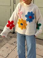 Women's Knit Sweater Floral Pattern Pullover Soft Wool Blend Cozy Casual Wear — Image 2
