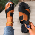 Stylish Cross-Strap Slide Sandals - Black & White Faux Leather - Women's Sizes — Image 6