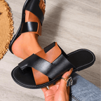 Stylish Cross-Strap Slide Sandals - Black & White Faux Leather - Women's Sizes — Image 7