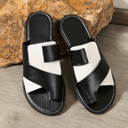 Stylish Cross-Strap Slide Sandals - Black & White Faux Leather - Women's Sizes — Image 5