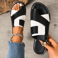 Stylish Cross-Strap Slide Sandals - Black & White Faux Leather - Women's Sizes — Image 3