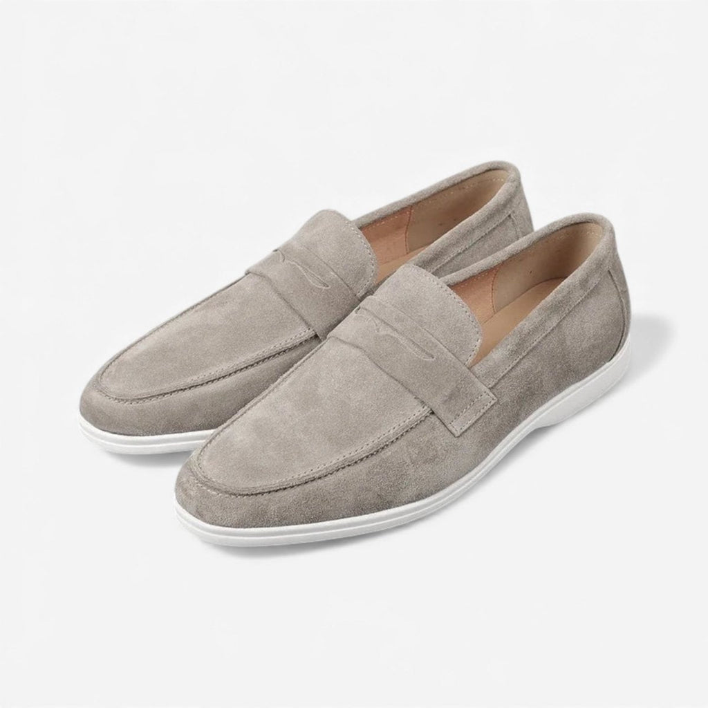 Men's Suede Loafers Slip-On Dress Shoes Comfortable Cushioned Insole Durable Sole Gray — Main Image